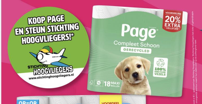 Page doneert 1 euro per verkocht pak bij Hoogvliet Supermarkten aan Hoogvliegers